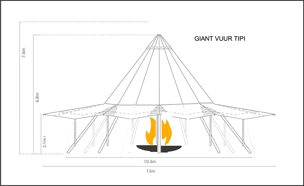 tekening giant vuur tipi