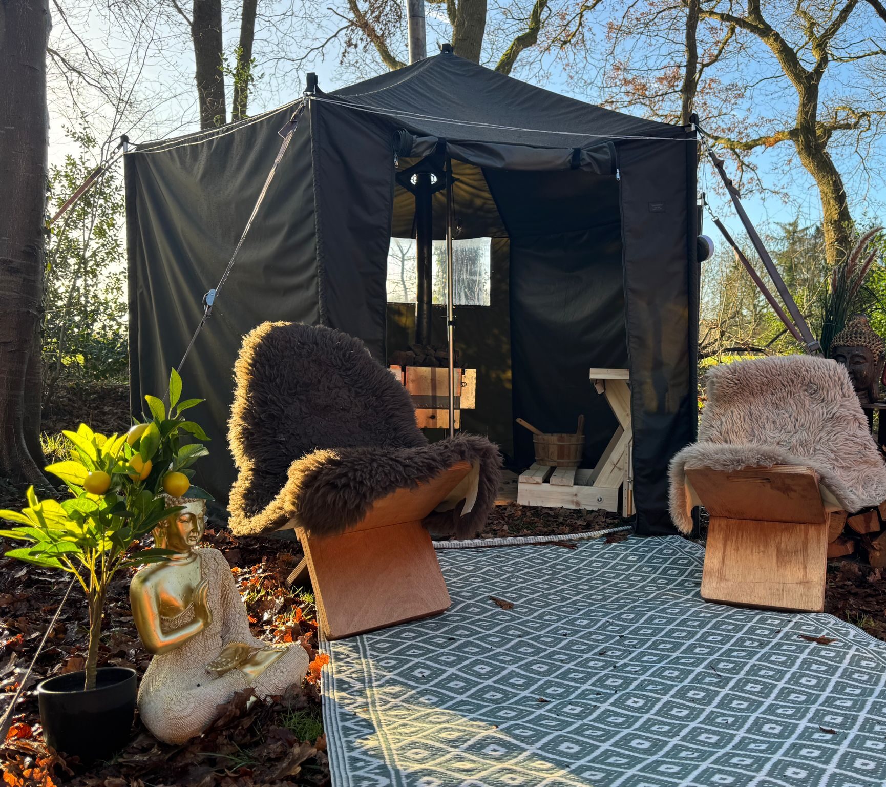 Nordic Tipi tenten overzicht 33 Hiisi 4 Saunatent Zweedsetenten